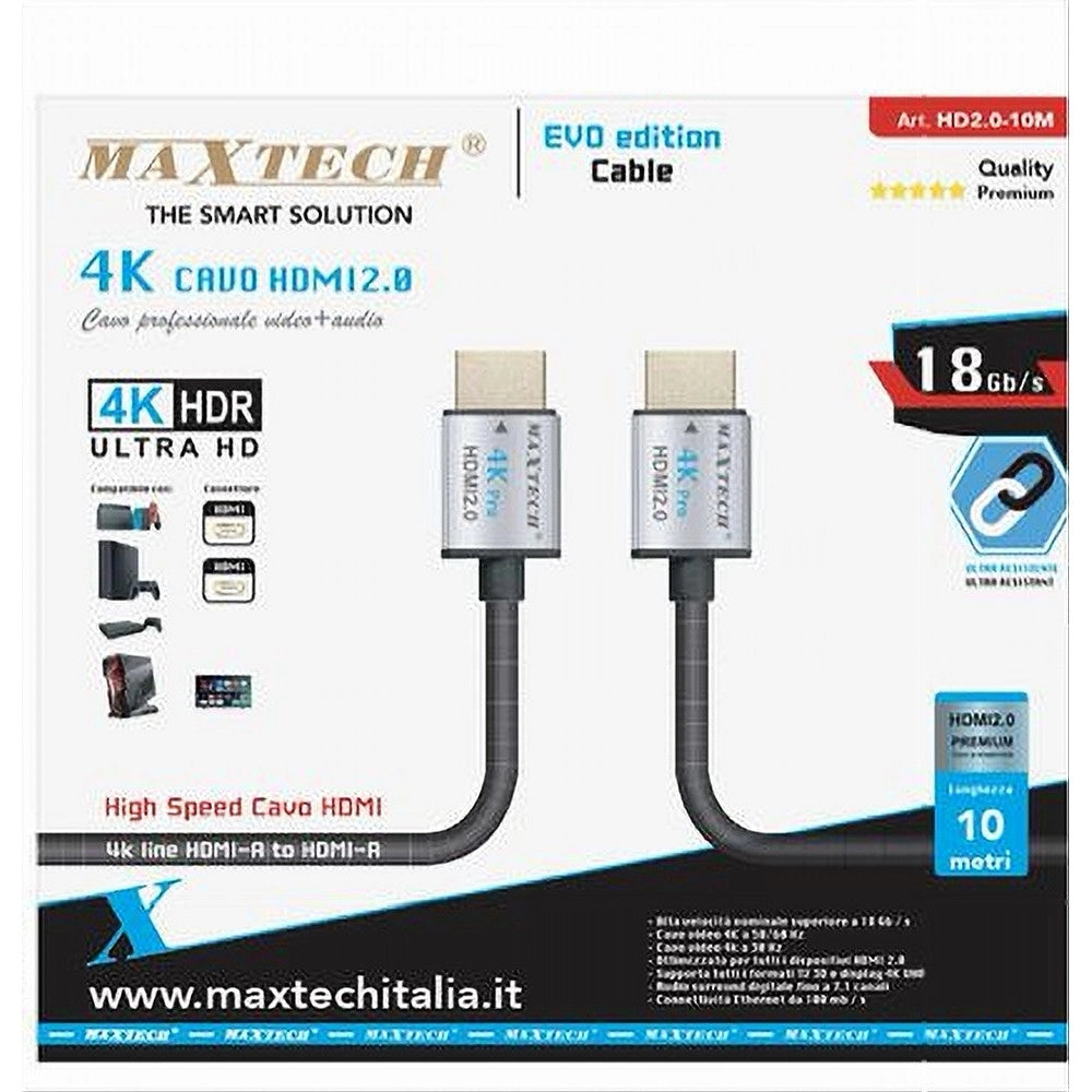 Trade Shop - Cavo Hdmi 2.0 4k Da 10 Metri High Speed Tv Monitor Audio Video Cavetto Hd2.0-10m -