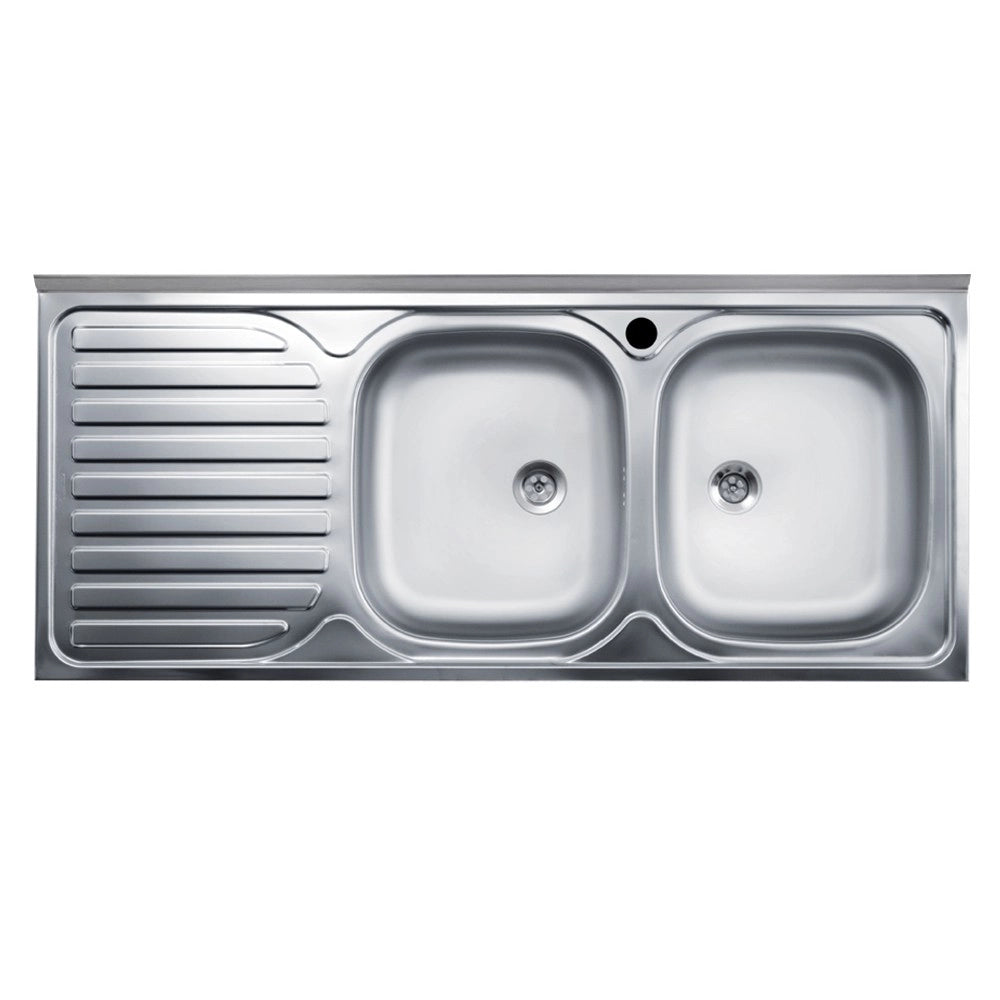 Lavello cucina acciaio appoggio 120x50 cm doppia vasca e gocciolatoio sinistro SA127SX