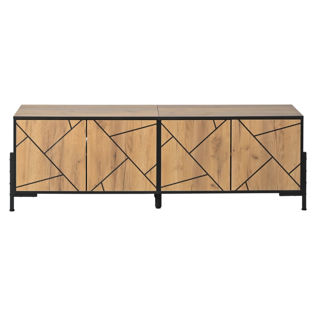 Mobile TV con 4 Ante ¨C MINIMAL ¨C Legno Naturale e Nero, 153x40x50 cm
