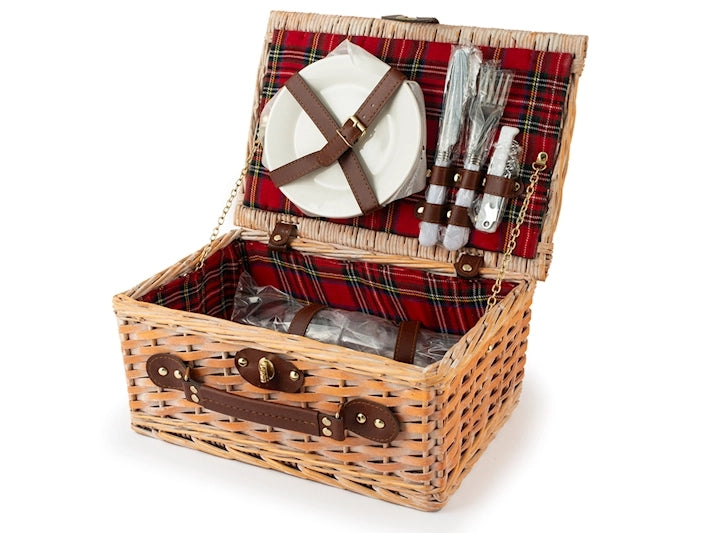 Cesto picnic per 2 persone tartan rosso cm 36x26x16