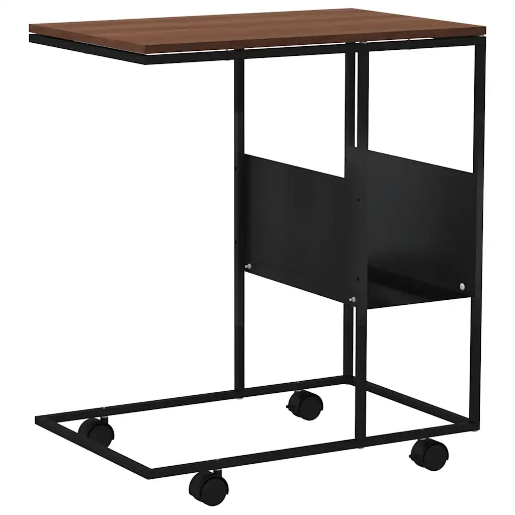 Tavolino con Ruote-Tavolino da soggiorno-Tavolo Nero 55x36x63,5 cm in Legno Multistrato 577989