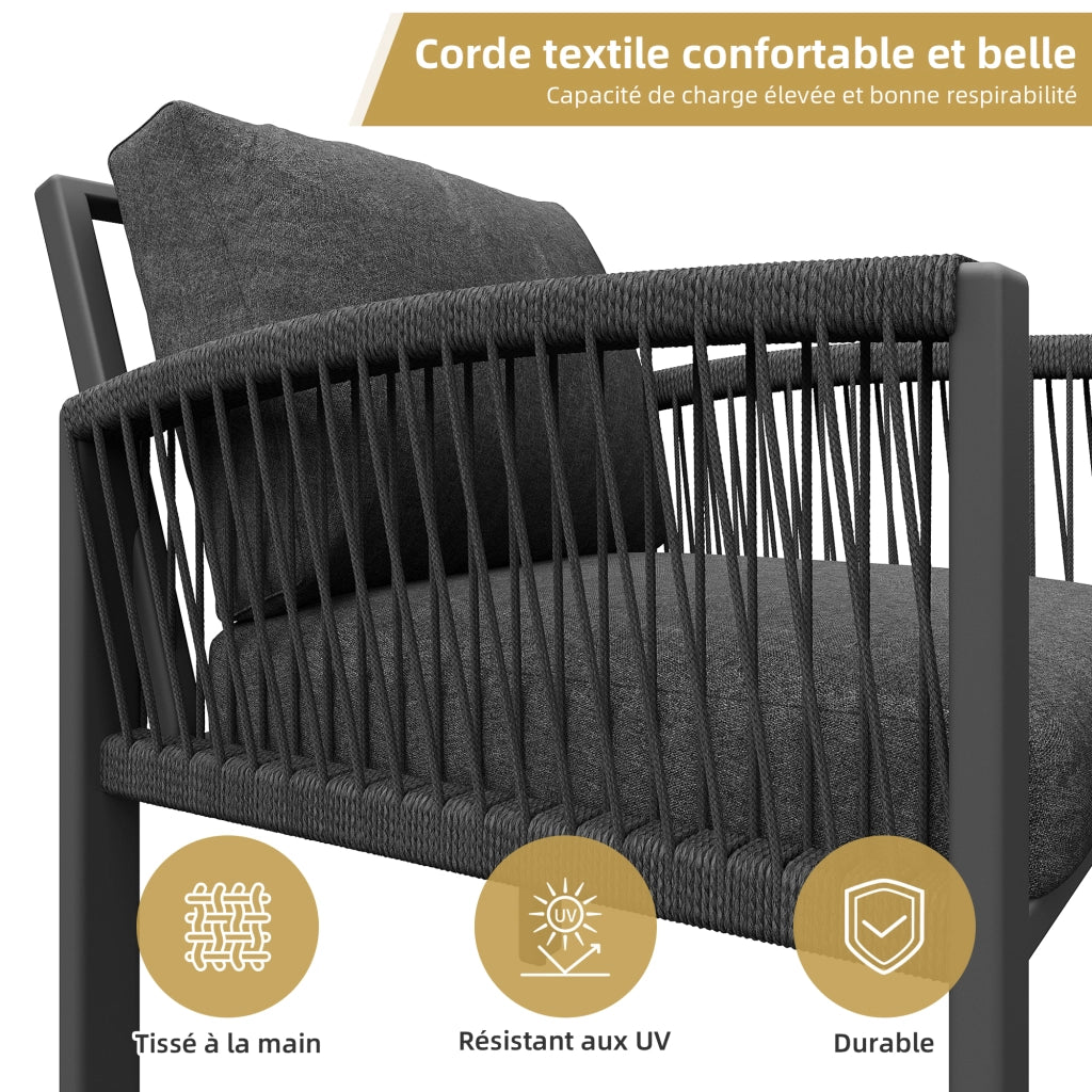 OKWISH Set da 6 Pezzi da Giardino con 1 Divano Grande, 2 Divani Piccoli, 2 Poltrone e 1 Tavolo, Metallo Legno Grigio