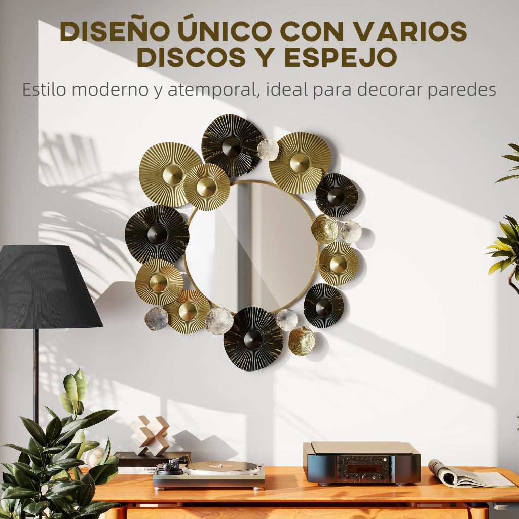 Specchio da Parete con Ganci ¨C Minimal ¨C Nero Dorato 84x84 cm