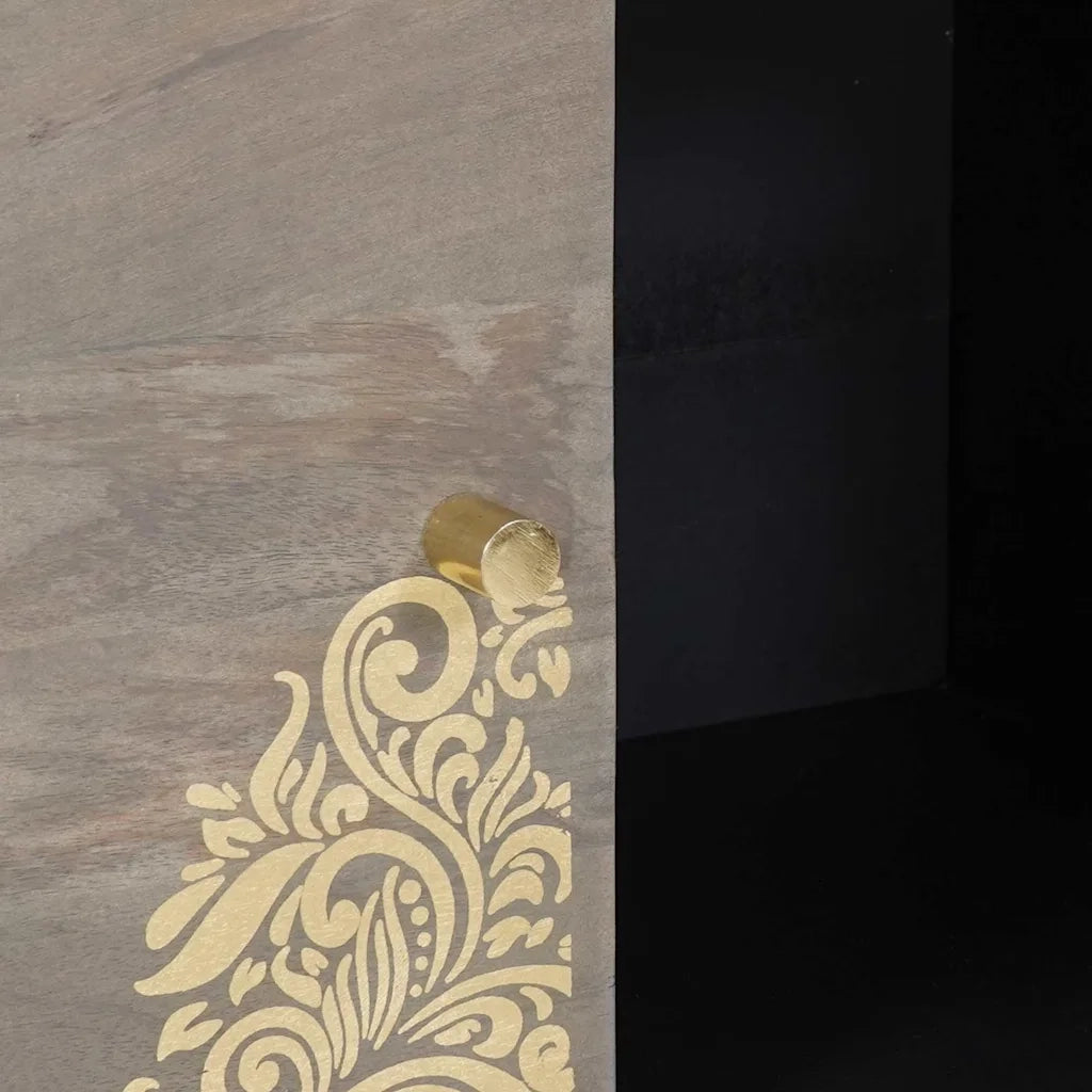 Credenza-Buffet-Armadio da cucina Grigio e Oro 80 x 33 x 75 cm Legno di mango massello