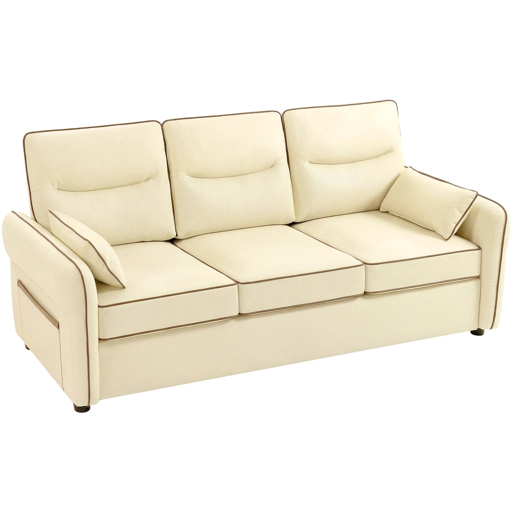 Divano 3 Posti in Similpelle Imbottito con 2 Cuscini ¨C Xylo ¨C 190x83x90 cm Beige