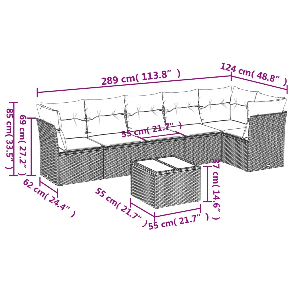 Set Divani da Giardino con Cuscini 7pz Nero Polyrattan 3217665
