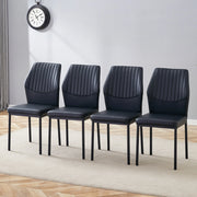 [Set di 4] Sedie da pranzo dallo stile lussuoso e leggero: schienale in PU nero con goffratura verticale + gambe in metallo nero. Adatte a sale da pra