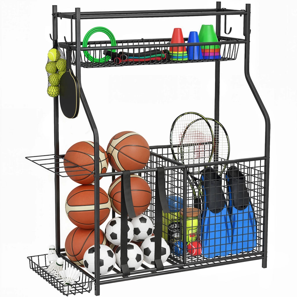 Portaoggetti Attrezzature Sportive ¨C Xylo ¨C con Cestini Ganci Cinghie 92x42x109cm Nero