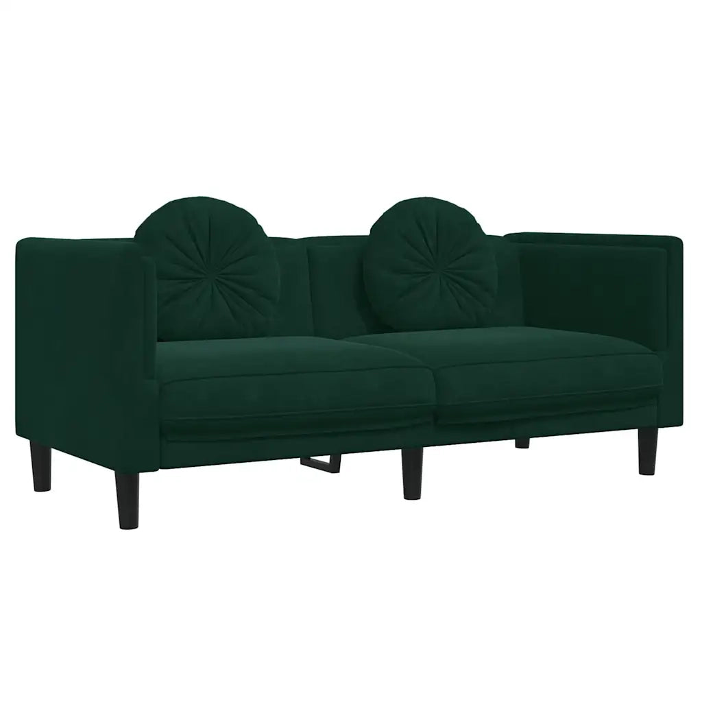 Divano a 2 Posti con Cuscini-Sofa 2 Posti con Cuscini Verde Scuro in Velluto