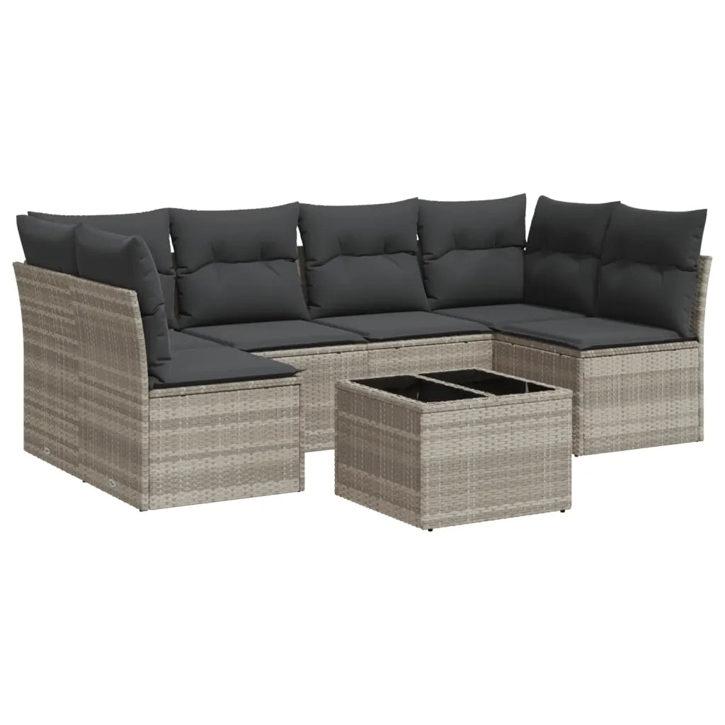 Set Divani da Giardino 7pz con Cuscini Grigio Chiaro Polyrattan 3217402