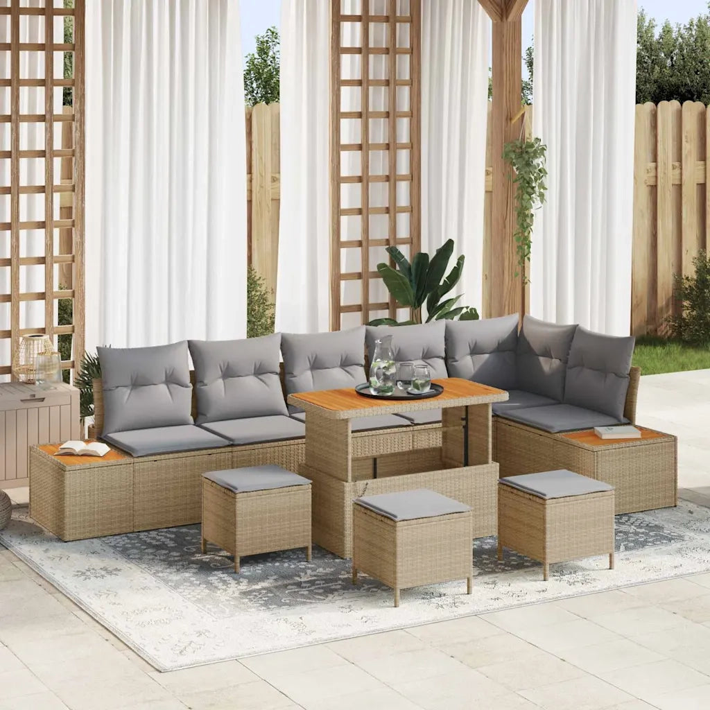 Set Divano da Giardino 10 pcs Beige polyrattan