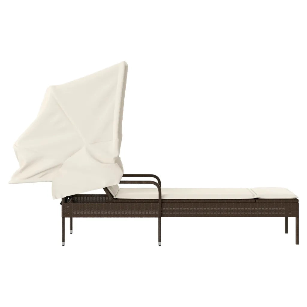 Lettino Prendisole | Sdraio da giardino | Lettino da sole con Baldacchino Marrone in Polyrattan
