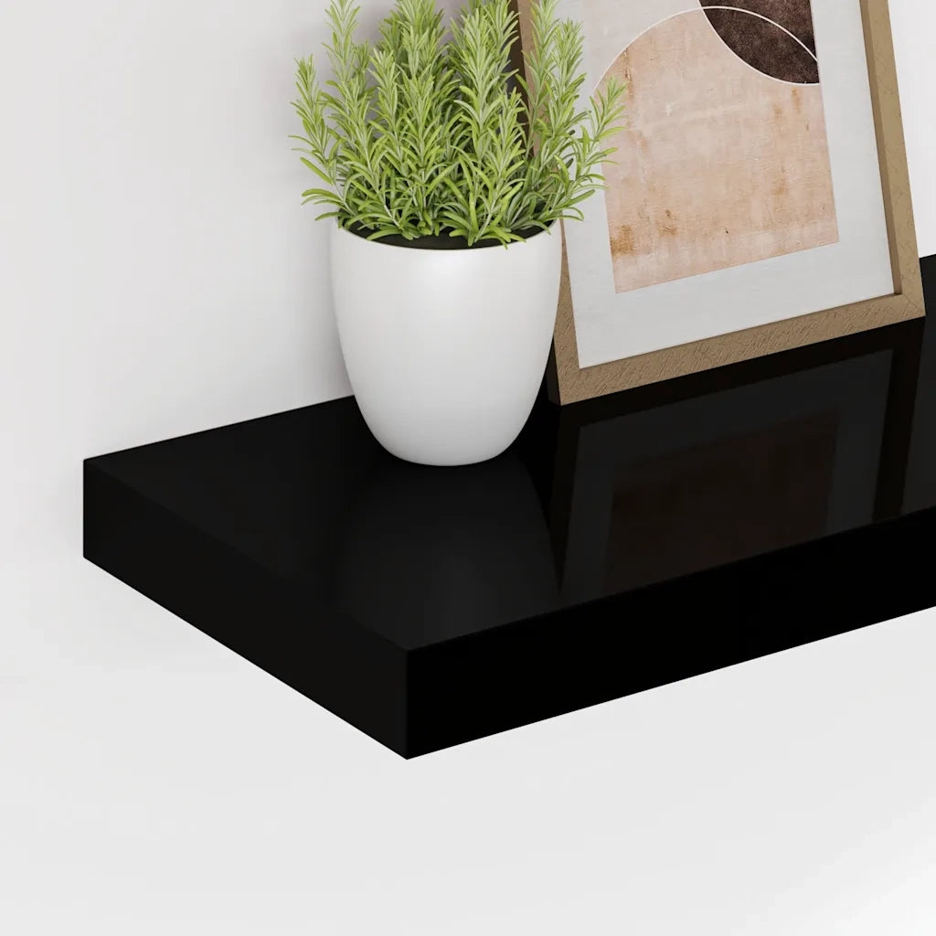 Scaffali a Parete 2 pz Nero Lucido 80x23,5x3,8 cm in MDF 323773