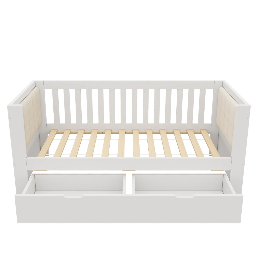 DESMIU Divano letto 90 × 190 cm 1 piazza con 2 cassetti, senza materasso, in legno, bianco