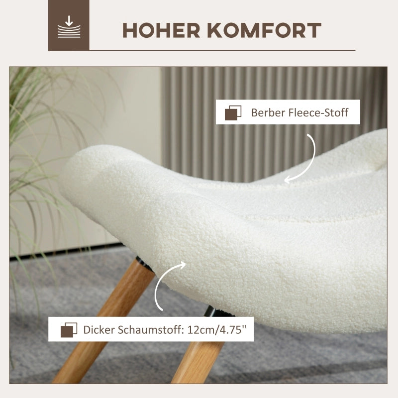 POUF Imbottito 67x45x38 cm Poliestere Bianco Crema con gambe in legno di faggio