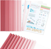 A4 klemrails, 20 pezzi, larghezza 10 mm, capacità di chiusura 90 fogli, A4 klemmap per ufficio, scuola e organizzatore di dossier, rosa