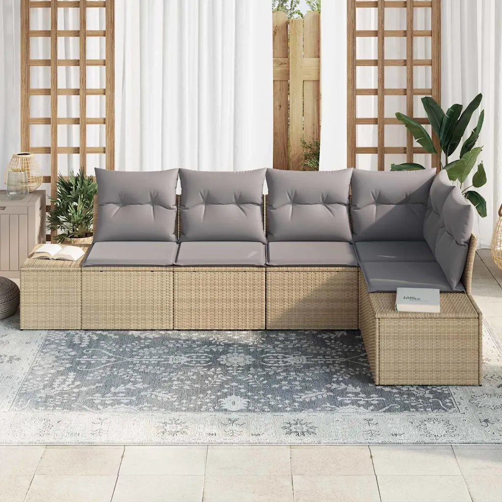 Set Divano da Giardino 5 pcs Beige e Grigio Chiaro polyrattan
