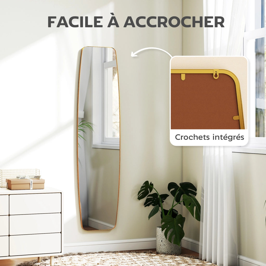 Specchio da Parete Ovale 160x40 cm ¨C Xylo ¨C Cornice Metallo e Legno Dorato