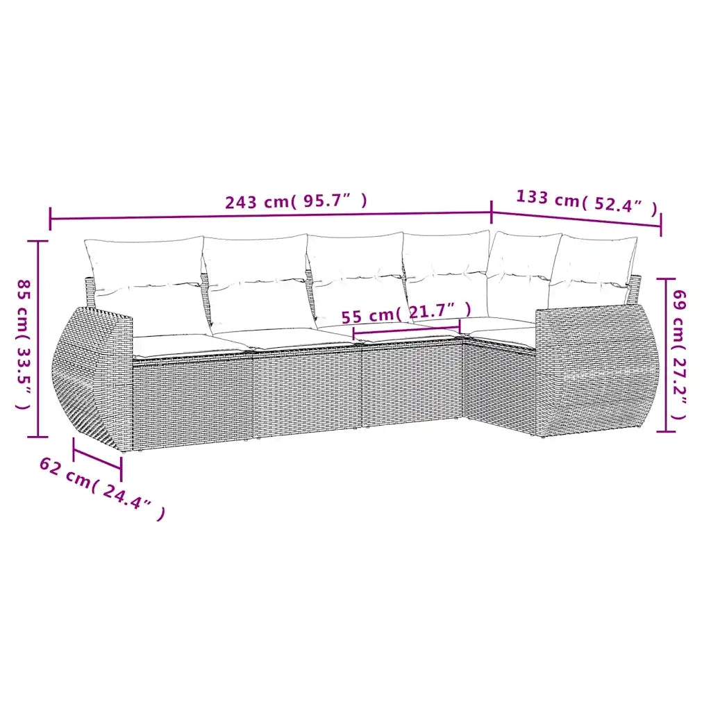 Set Divano da Giardino 5 pz con Cuscini Marrone in Polyrattan 3221332
