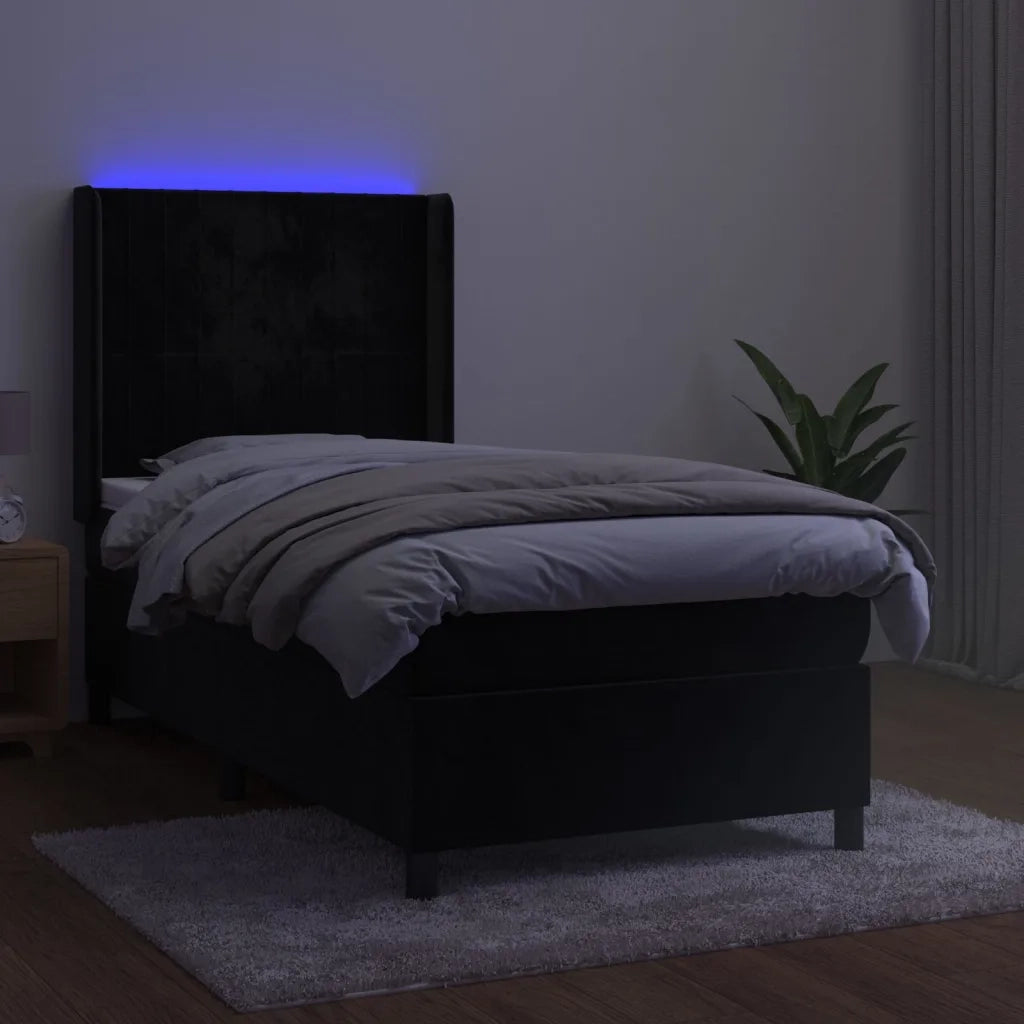 Letto a Molle con Materasso e LED Nero 100x200 cm in Velluto