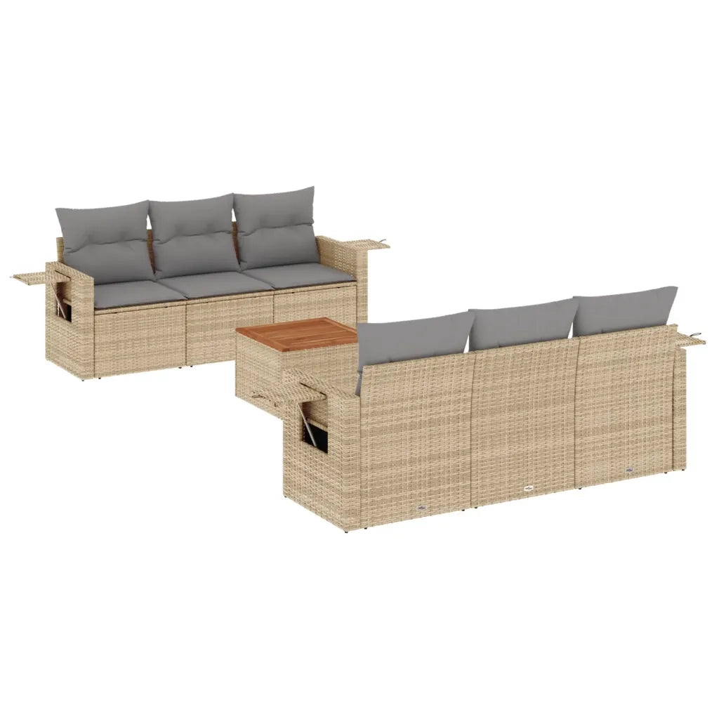 Set Divani da Giardino 7 pz con Cuscini Beige in Polyrattan