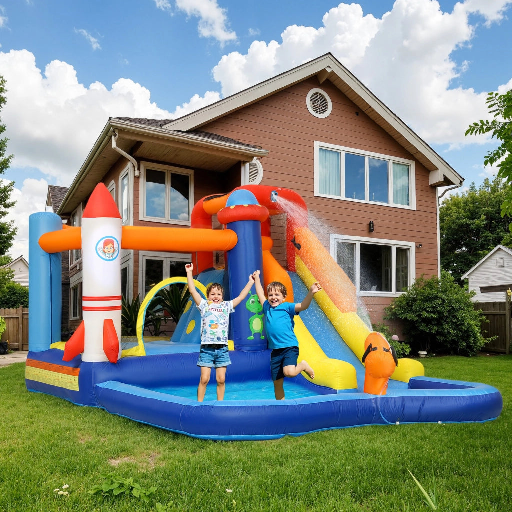 Castello Gonfiabile 5 in 1 con Scivolo Piscina e Cannone ad Acqua ¨C Xylo ¨C con Gonfiatore 550W