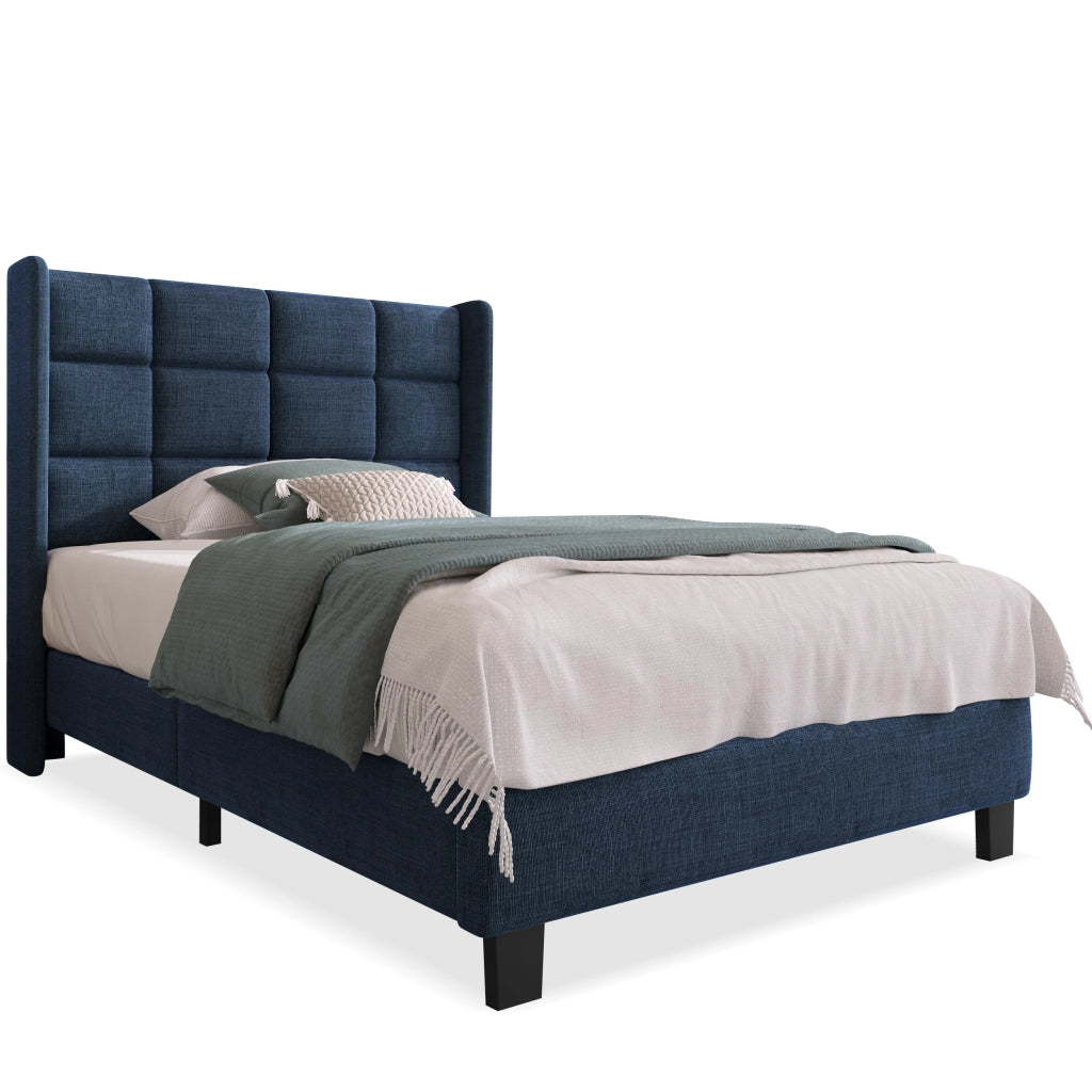 letto imbottito lino blu 90 x 200 cm