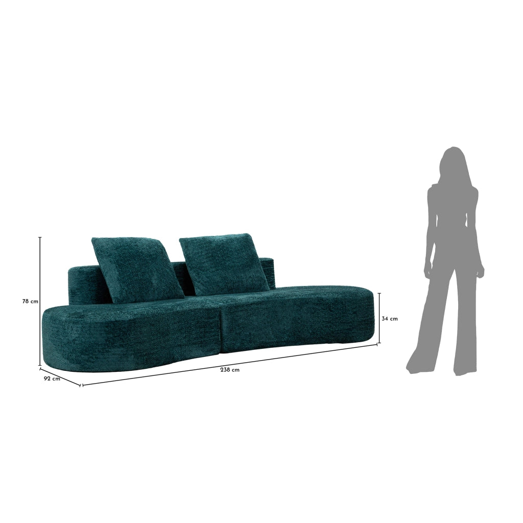 Masule, Divano Fisso 2 Posti Rivestimento in Tessuto Bouclè, 40x43x115h cm blu Petrolio
