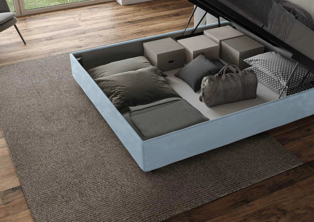 BS COM Letto matrimoniale king size contenitore imbottito 170x190 microfibra azzurro