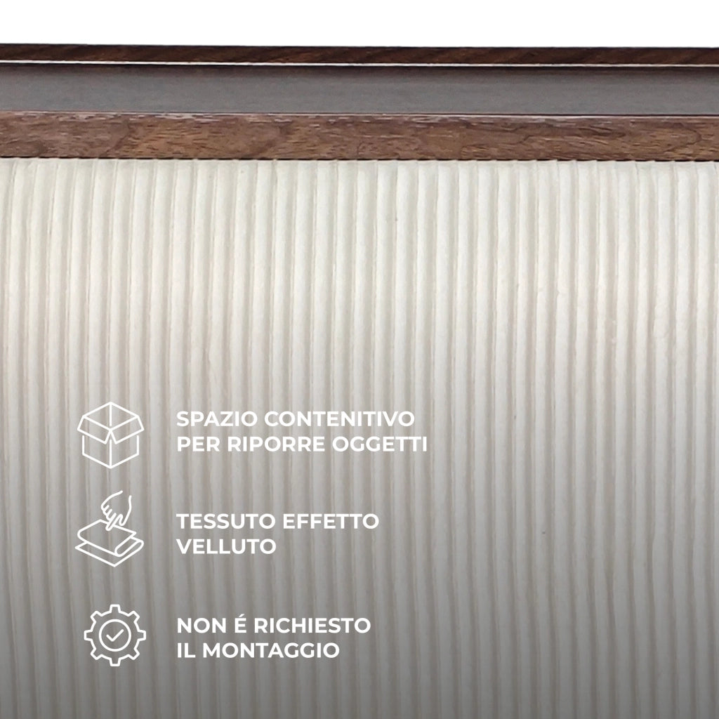 Set 3 Pouf Contenitore con Tavolino da Salotto Ovale in Velluto e Coperchio in Legno, 2 Pouf Interni Salvaspazio, Tavolino Contenitore Moderno, Seduta Imbottita Beige