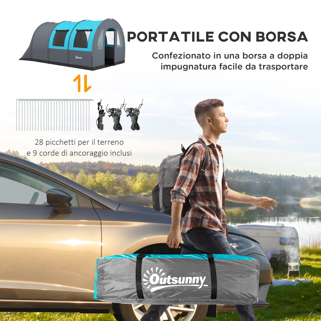 Tenda da Campeggio 3 Posti ¨C Minimal ¨C Grigio e Blu, 480x260x200 cm