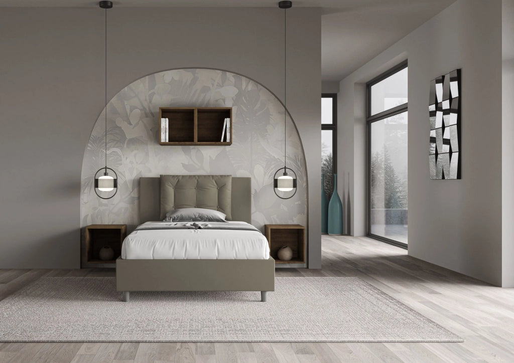 BS COM Letto una piazza e mezza con rete imbottito 120x190 similpelle cappuccino