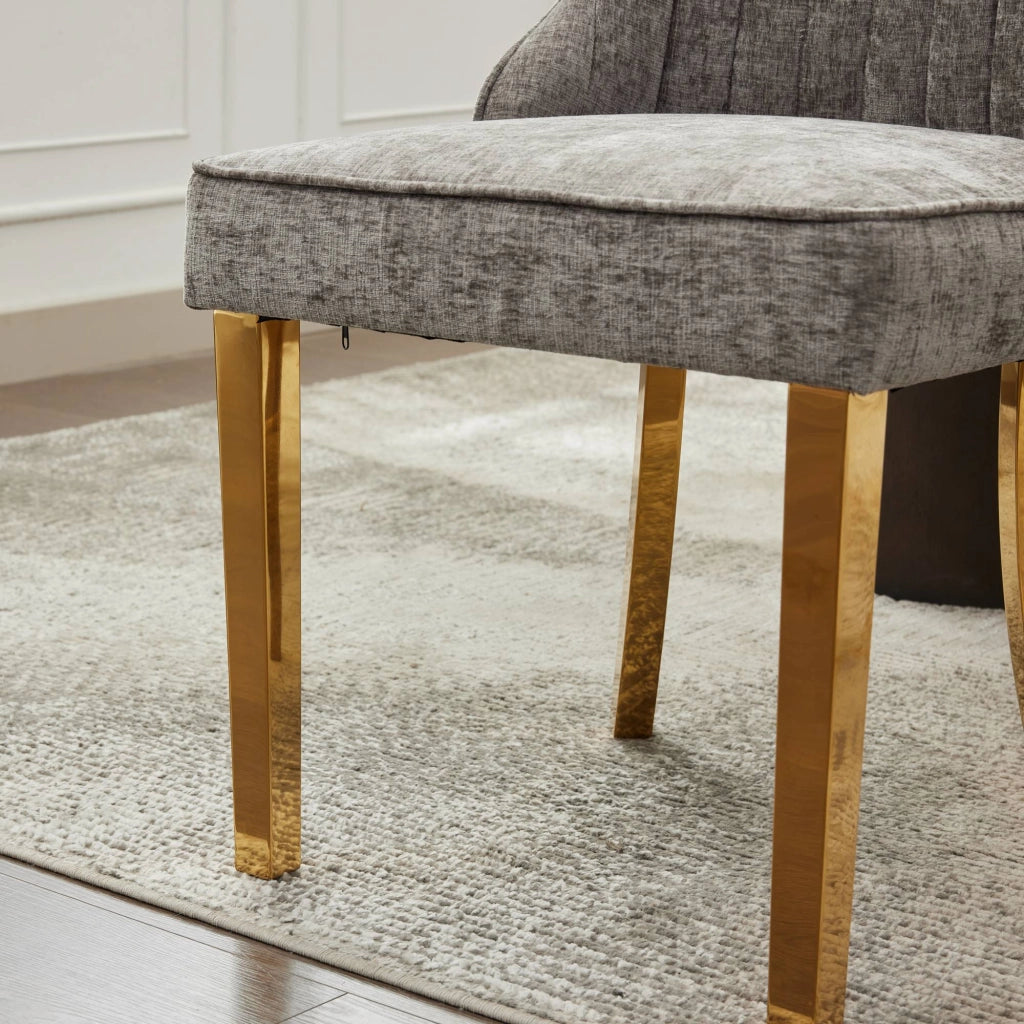 Sedia da pranzo set di 2 in chenille con schienale alto e gambe dorate grigio moderna per sala da pranzo