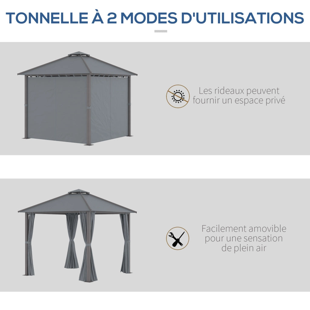 Tonnelle da giardino con 4 pareti e doppio tetto ¨C zephmum ¨C grigio 3x3 m