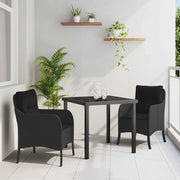 Set da Pranzo per Giardino con cuscino 3 pcs Nero polyrattan