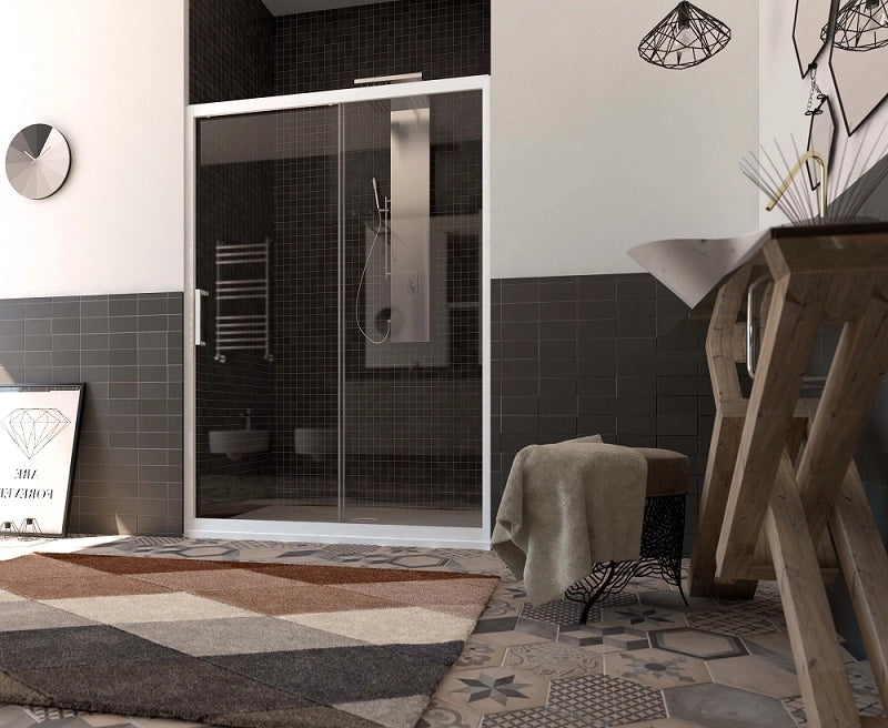 Porta box doccia un lato scorrevole pvc bianco e cristallo 6mm h.190cm Forglas Trasparente 6mm,120/110 cm