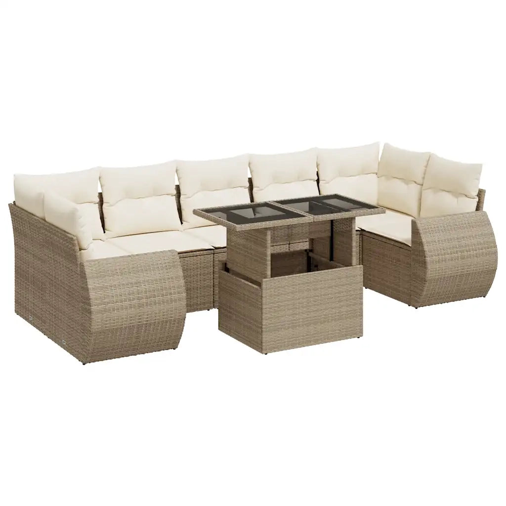 Set Divano da Giardino 8 pz con Cuscini Beige in Polyrattan 3326599