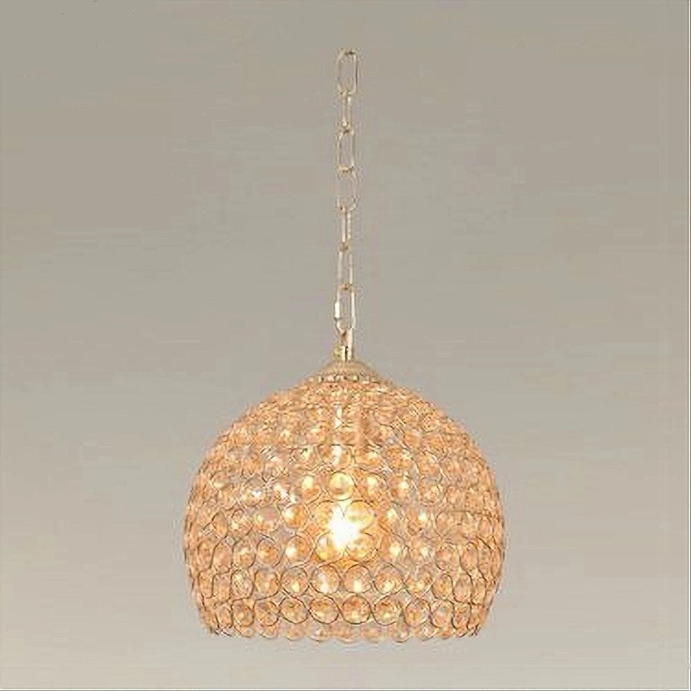 Trade Shop - Lampadario Sospeso Tondo Cupola Cristalli Lampada Mezza Sfera Luce E27 Oro 32347 -