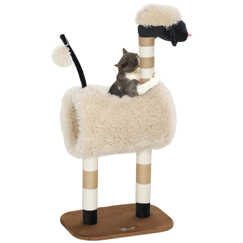 Tiragraffi per gatti con tunnel e giocattoli ¨C Minimal ¨C 98 cm, colore beige