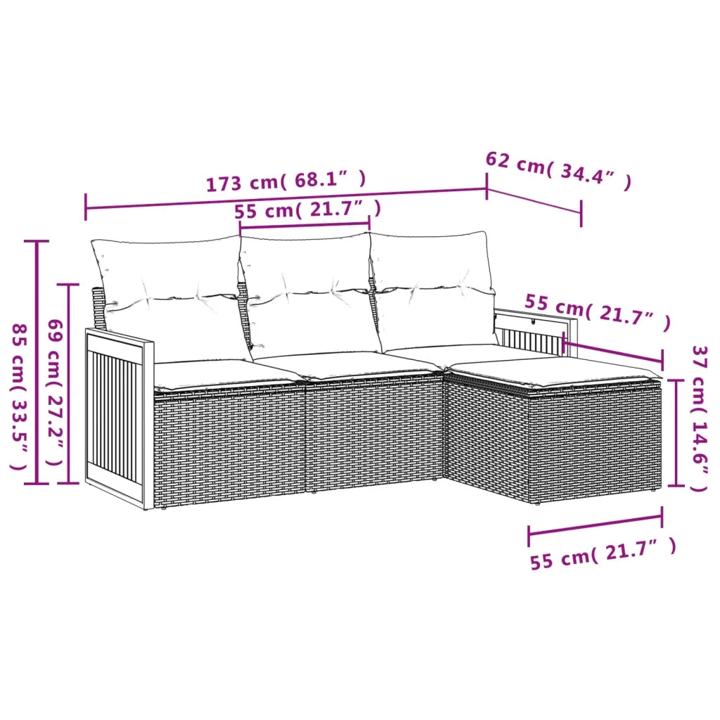 Set Divano da Giardino 4 pz con Cuscini Beige in Polyrattan 3259986