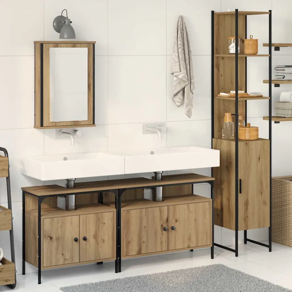 Set di mobili per il Bagno | Armadio da bagno con porta 4 pz Rovere artigianale