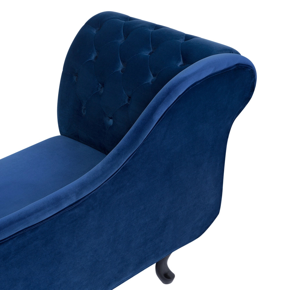 Chaise longue colore blu con bottoni in velluto a versione sinistra Stile Chesterfield