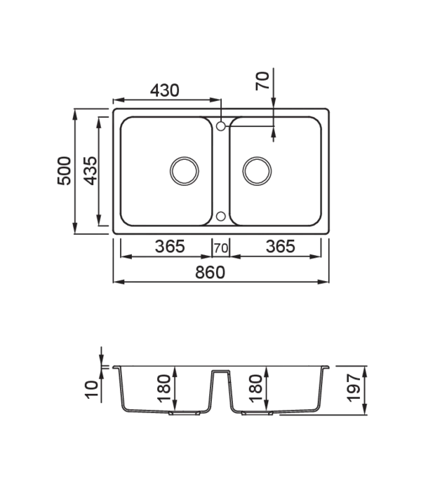 LAV. LIFE 450 86x50 2 vasche BIANCO 68