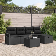 Set Divano da Giardino con cuscino 6 pcs Nero Poly Rattan