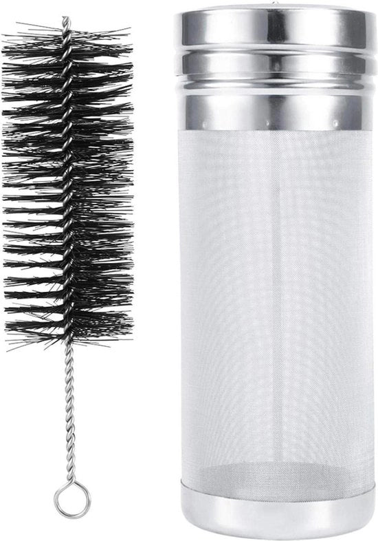 Filtro per birra in acciaio inossidabile professionale con rete a 300 micron e set di spazzole di pulizia - per contenitori homebrew (7 * 18cm)