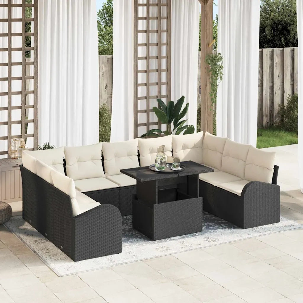 Set Divano da Giardino con cuscino 10 pcs Nero Poly Rattan 3357440