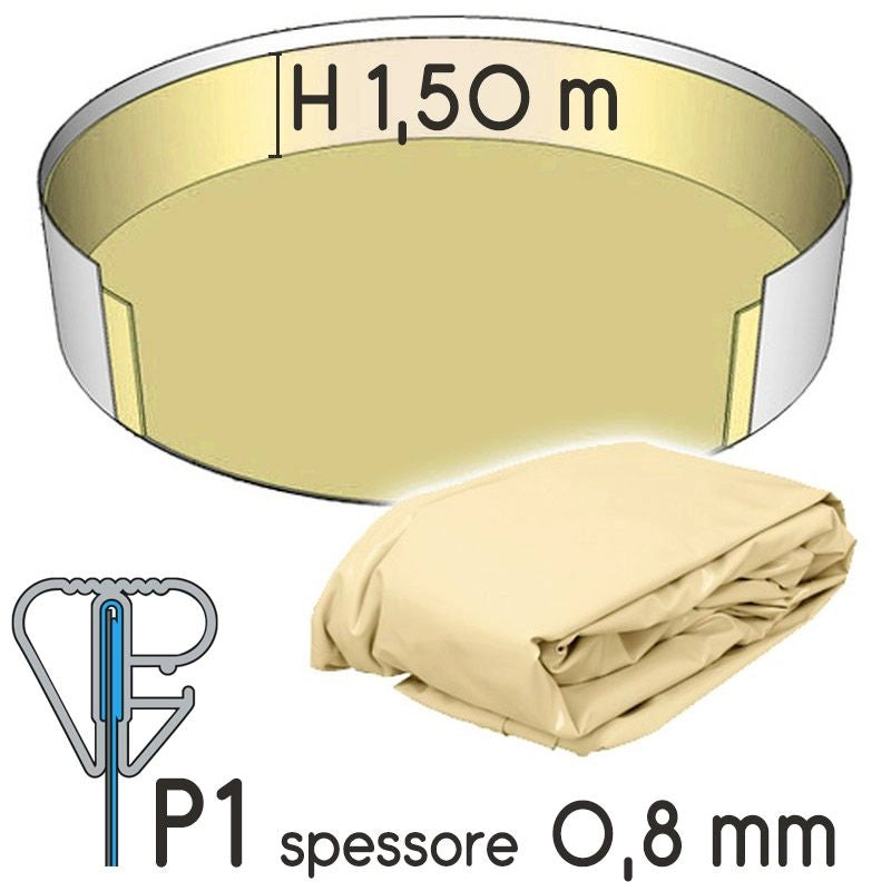 Liner Per Piscina A Forma Circolare  3,20 X H. 1,50 M Azzurro - Attacco P3 - Spessore 0,80 Mm Colore: Sabbia, Tipo attacco: P1, Altezza: 1.50 m