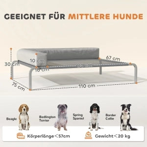 Lettino rialzato per cani con supporto a L e rete traspirante in poliestere grigio chiaro 110×75×30 cm