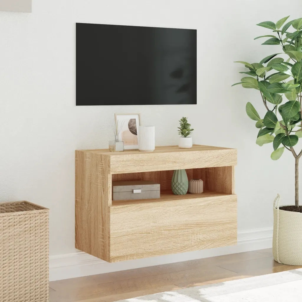 Mobile TV a Parete con Luci LED Rovere Sonoma 60x30x40 cm 837187
