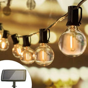 Cavo di illuminazione solare 183 m con 25 + 2 pezzi di lampadine G40 per esterni, 4 modi, resistente all'acqua, luce bianca calda per giardino, patio, terrazza